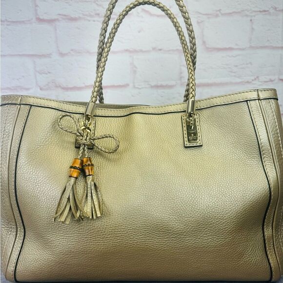 Gucci Gold Bella Tassel Braided Leather Tote - Picture 2 of 16